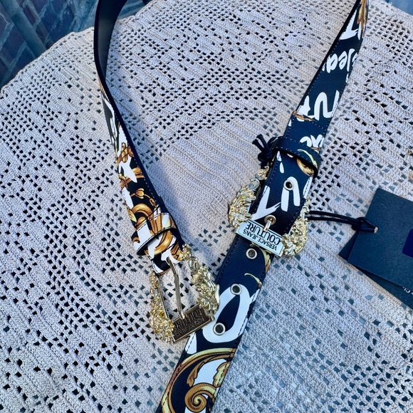NWT Versace Belt Jeans Couture Collection, Black & Yellow with Gold Buckle, 90cm main image 9